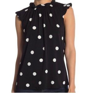 Adrianna Papell Black & White Polka Dot Ruffled Top - Small New